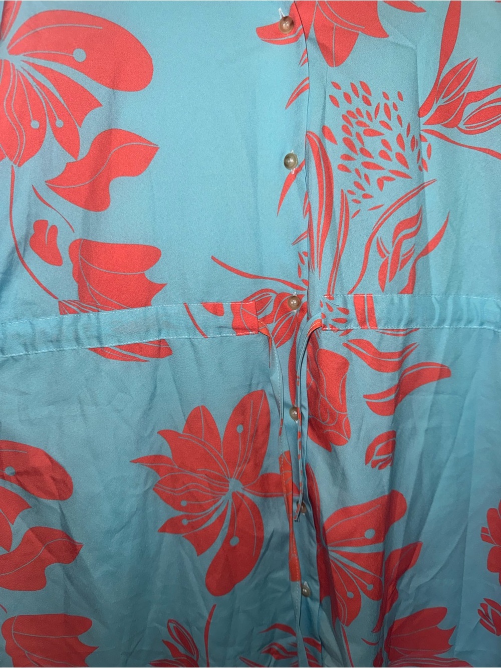 Turquoise Floral Button-Front Tunic Dress with Coral Print NWT - Picture 4 of 4